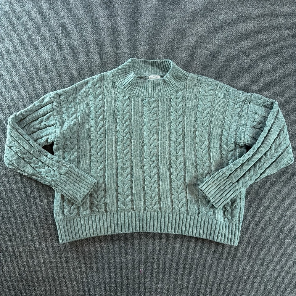 Hippie Rose Women Sage Green Cable Knit Mock Neck Chenille Sweater L Cottagecore